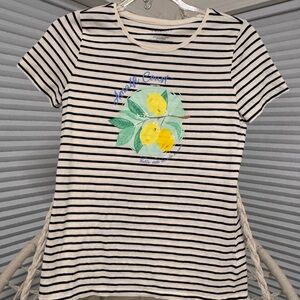Talbots Striped T-Shirt with Lemon Graphic